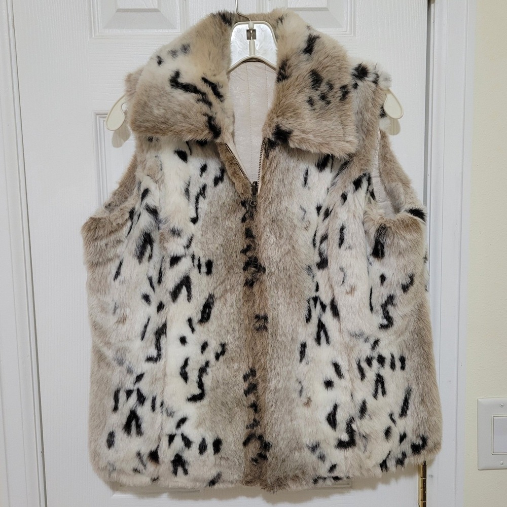 Bagatelle Reversible Faux Fur Animal Print Quilted Faux Leather Vest Womens M